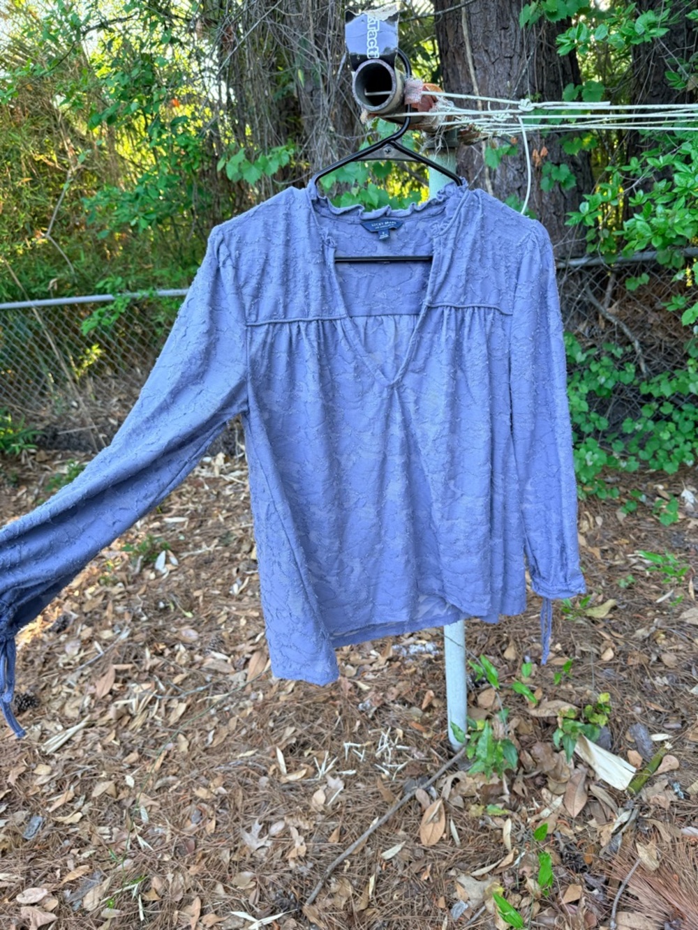 Lucky Brand Periwinkle Lace-Texture Long Sleeve Peasant Top